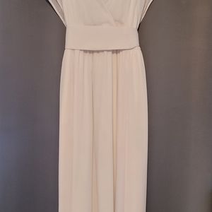 White crepe faux-wrap floor length dress